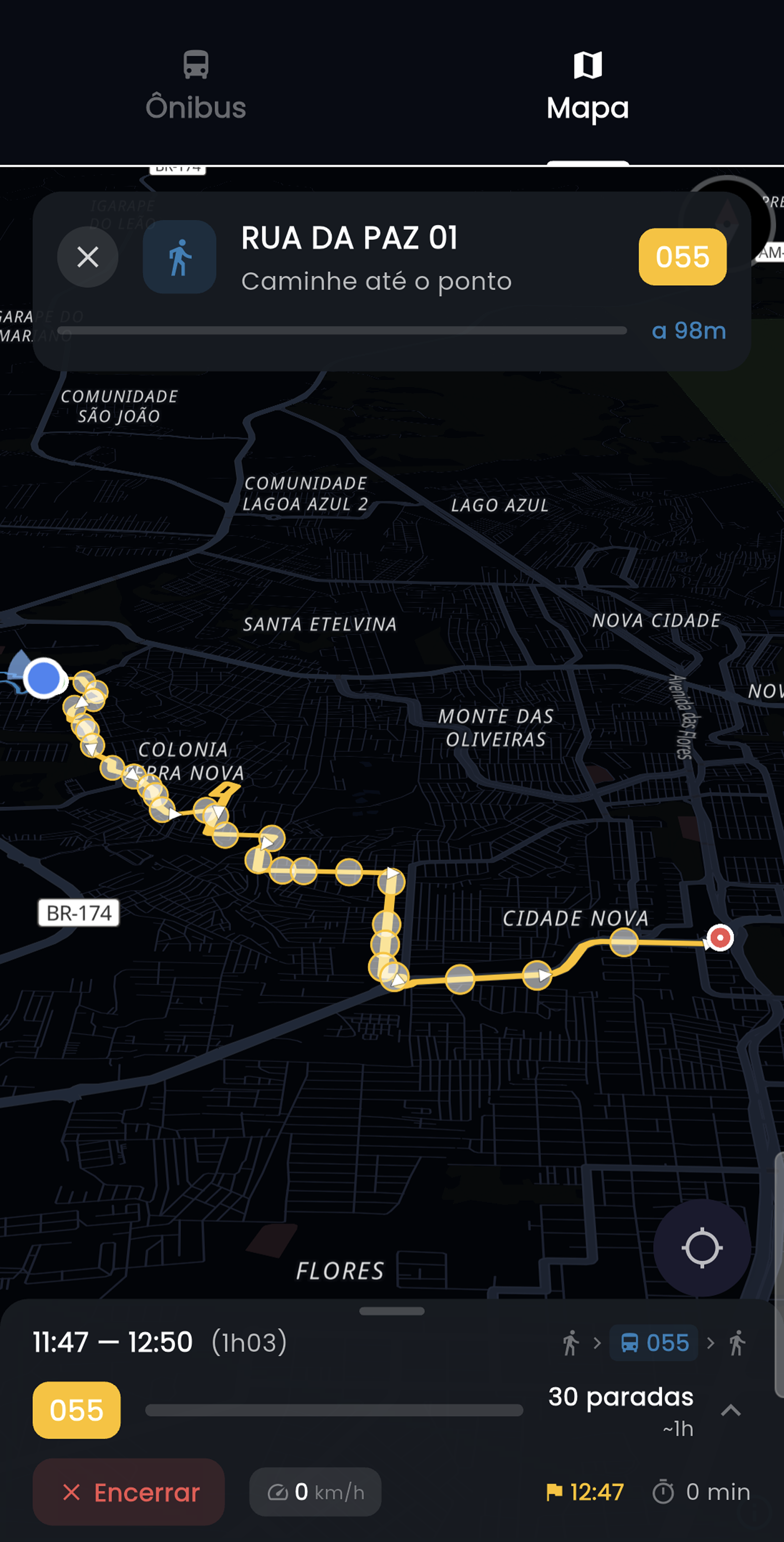 Navegação guiada em tempo real do Transporte Brasil
